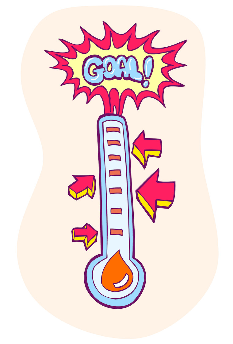 illustration of a fundraising thermometer nearing the goal