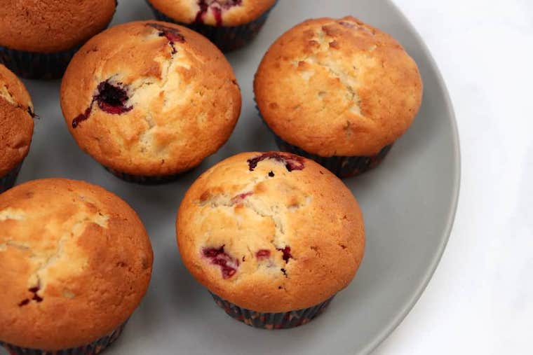 Banana and Summer Fruit Muffins from What the Redhead Said